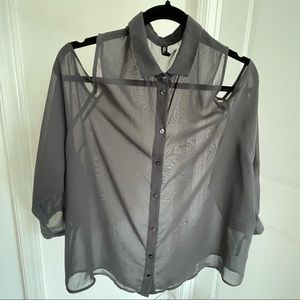 H&M Sheer Gray Button Top